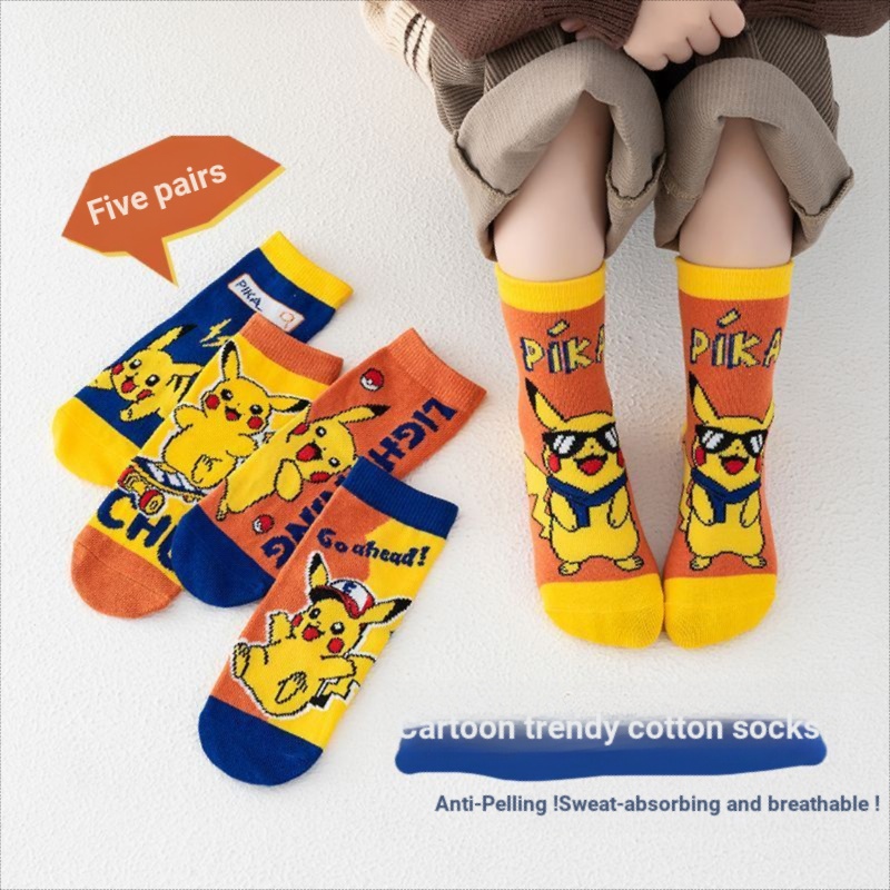 100% Cotton Hoạt Hình Tất Trẻ Em Lược Cotton Giữa Ống Tất Thu Đông Thoáng Khí Hút Mồ Hôi Học Sinh Pi