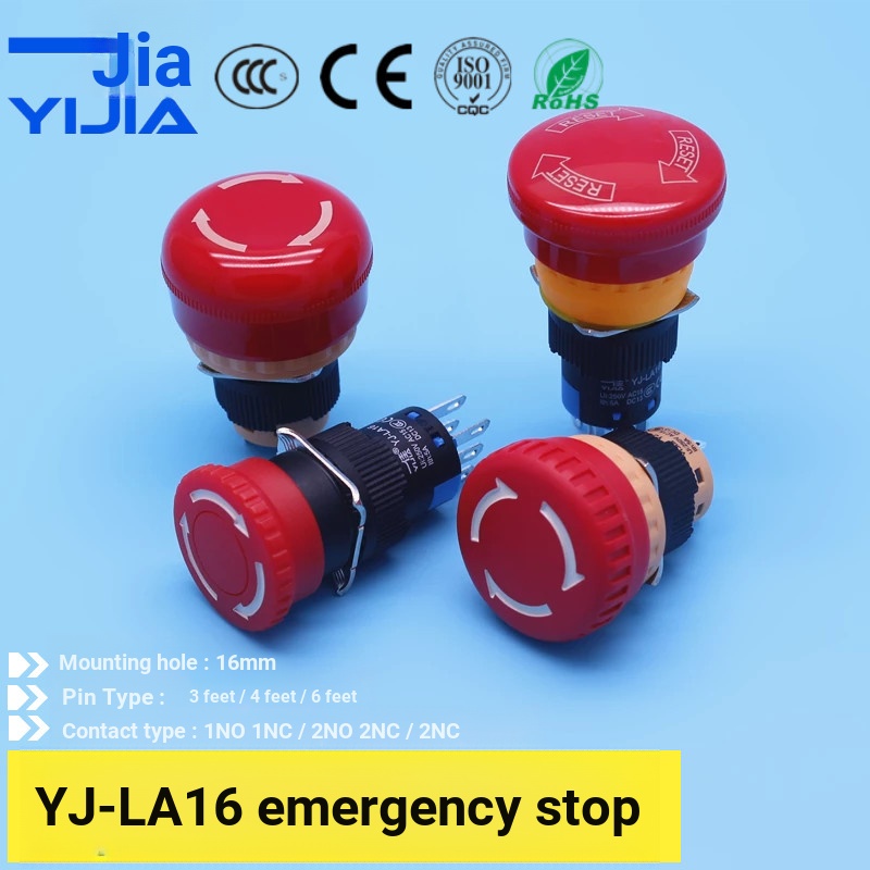 B. b.Yijia YJ-LA16-11ZS / A Nút dừng khẩn cấp 16mm Đầu nấm lớn Công tắc dừng khẩn cấp YVKK