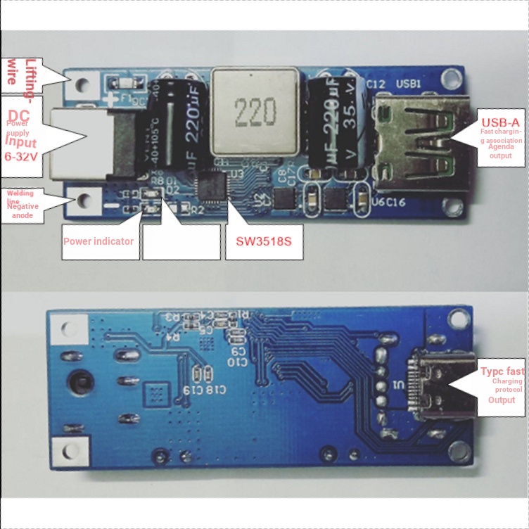 SW3518S Zhirong Bộ sạc ô tô Hỗ trợ PD Giao thức sạc đa tốc độ Cổng kép 5A Sạc VOOC Nguồn sang typec