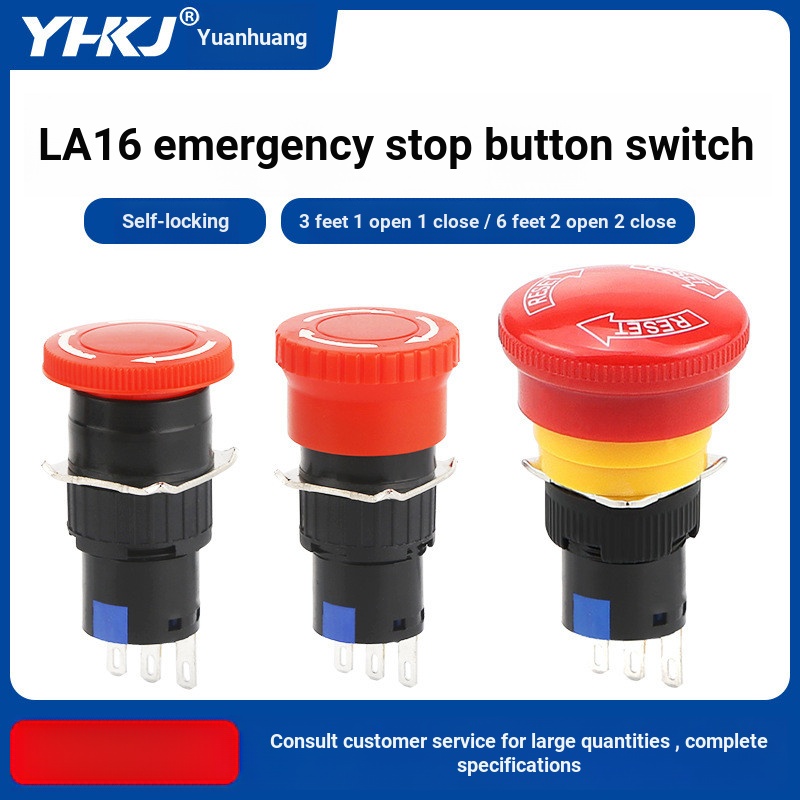 8. Đầu Nấm Dừng Khẩn Cấp Nút Nhấn Công Tắc Khẩn Cấp Dừng Khẩn Cấp LA16-11ZS 16mm Một Mở Một Đóng Yua