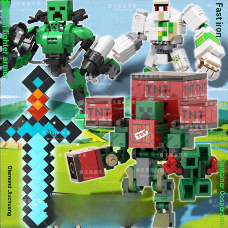 Tương thích với Lego Khối Xây Dựng Minecraft Combat Mecha Đồ Chơi Khâu Quái Vật Hộp Đựng Creeper Sợ 