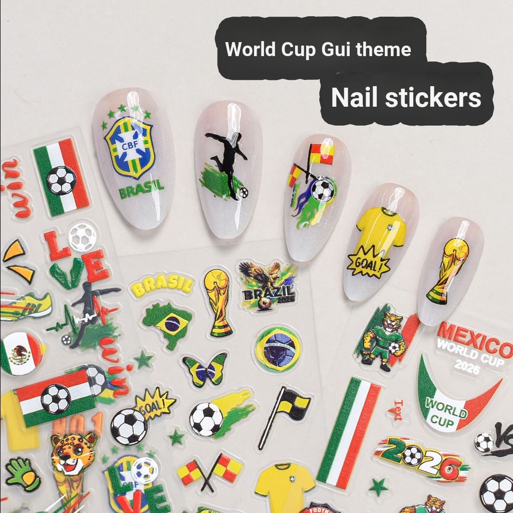 Bóng Đá World Cup Làm Móng Tay Miếng Dán 5D Dập Nổi Phong Cách Trang Trí Móng Tay Miếng Dán 6.12