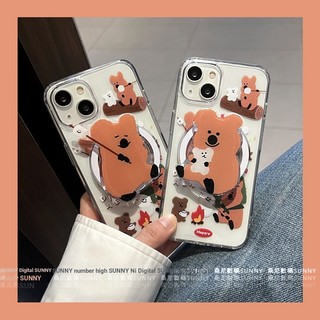 Giá đỡ từ tính dinotaeng Vỏ điện thoại Hàn Quốc Gấu hồng trong suốt Thích hợp cho iphone 17 16 15 pro max Samsung