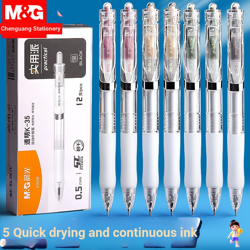 Morning MG Light K35 Press Gel Pen st Pen Bàn Chải Đen Bút Câu Hỏi Nhanh Khô Mịn Giá Trị Cao Đổ Lại 