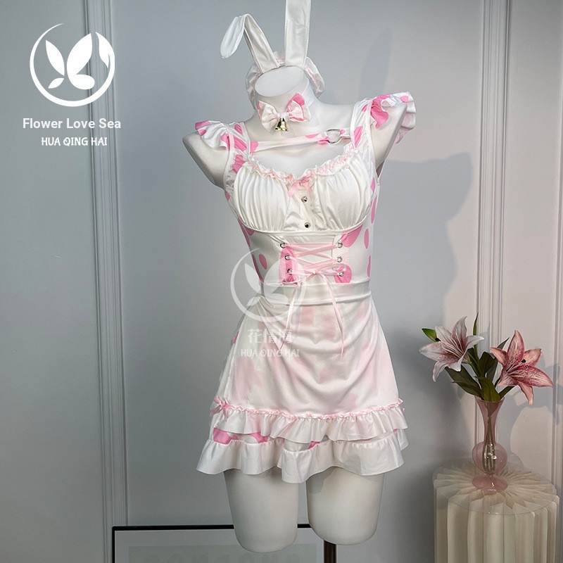 Đồng phục bò màu hồng dễ thương Bunny Girl Maid Maid Cosplay Suit