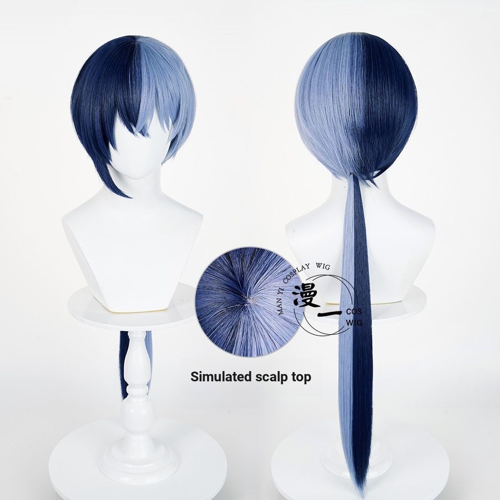 Aoagi Touya Cosplay Tóc Giả Dài Xanh Tím Hỗn Hợp Chịu Nhiệt Tóc Tổng Hợp