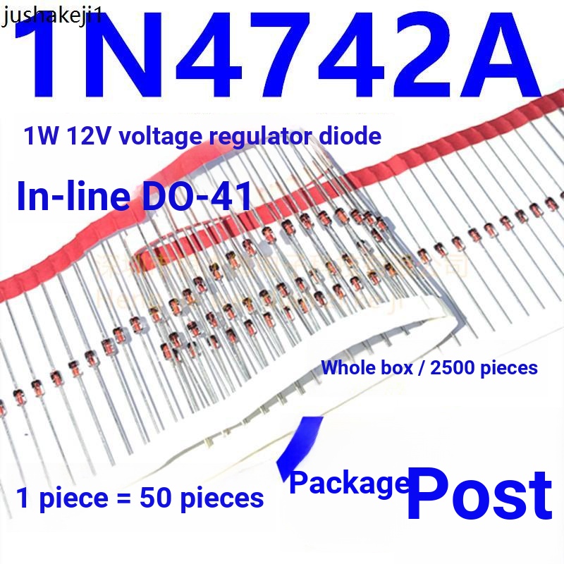 1W Bộ Điều Chỉnh Điện Áp Diode 12V IN4742A Ống Điều Chỉnh Điện Áp Thủy Tinh In-Line 1N4742 DO-41