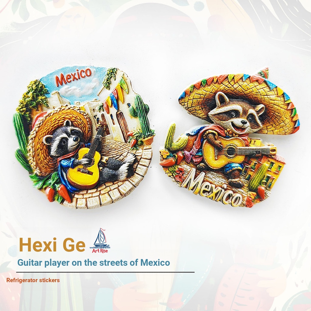 Mexico Street Guitar Soledo Hat Raccoon Tủ Lạnh Miếng Dán Lưu Niệm Lưu Niệm Ba Chiều Từ Tính Đặt Tra