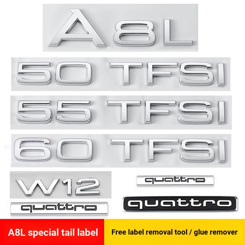 Audi A8L Đuôi Nhãn W12 Nhãn Xe Ô Tô Sửa Đổi 50 55 60TFSI Dịch Chuyển Bốn Bánh Lái Xe Phía Sau Từ Miế