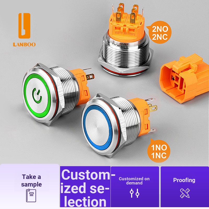 Tyk 8.Công tắc nút nhấn kim loại Blue Wave 25mm 1NO1NC / 2NO2NC Có thể tùy chỉnh Chân mạ vàng chống 