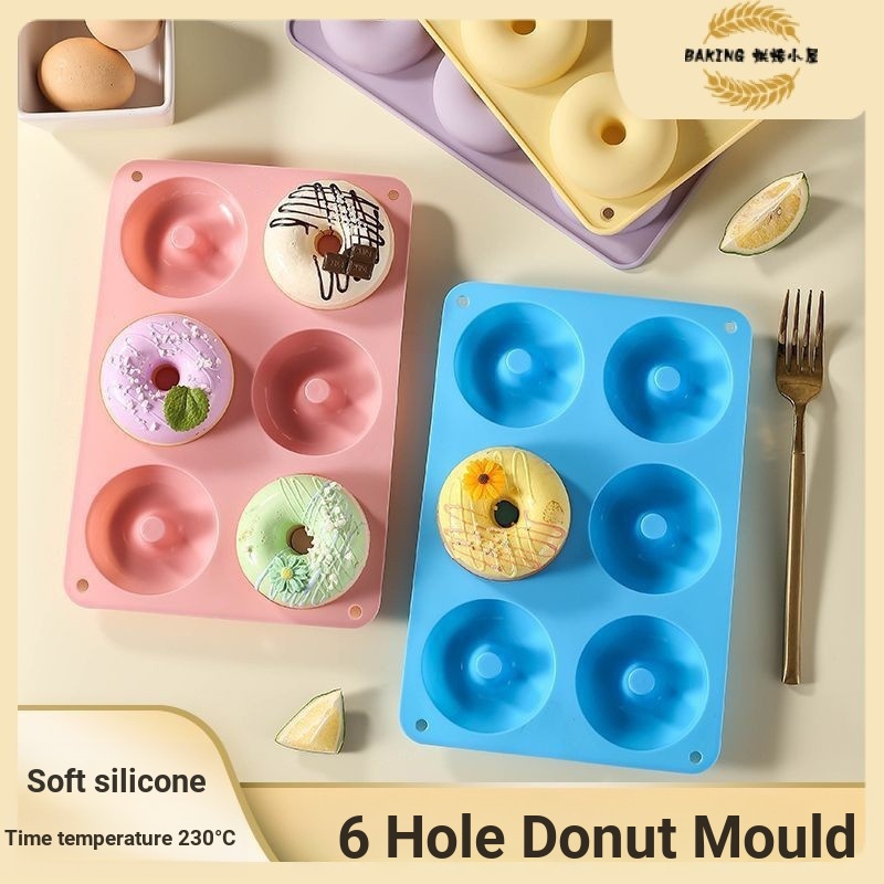 6 Bánh Donut Khuôn Thực Phẩm Silicon Bánh Donut Khuôn Chịu Nhiệt Khuôn Socola Bánh Quy Khuôn Nướng B