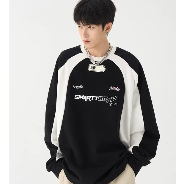 Áo Sweater Cổ Tròn Dáng Rộng Thời Trang Retro Đường Phố Cá Tính Cho Nam