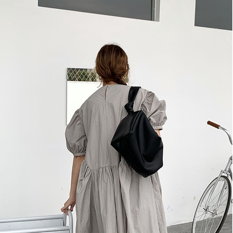 Mischa Túi Xách Da PU Mềm Màu Trơn Thắt Nút Dễ Phối Đồ Thời Trang niche