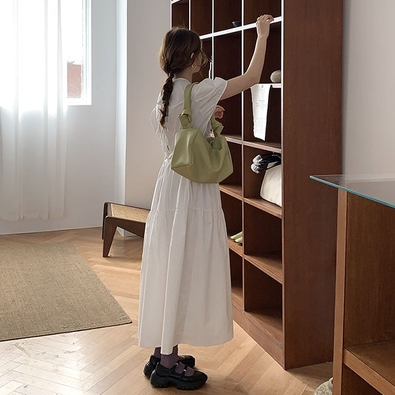 Mischa Túi Xách Da PU Mềm Màu Trơn Thắt Nút Dễ Phối Đồ Thời Trang niche