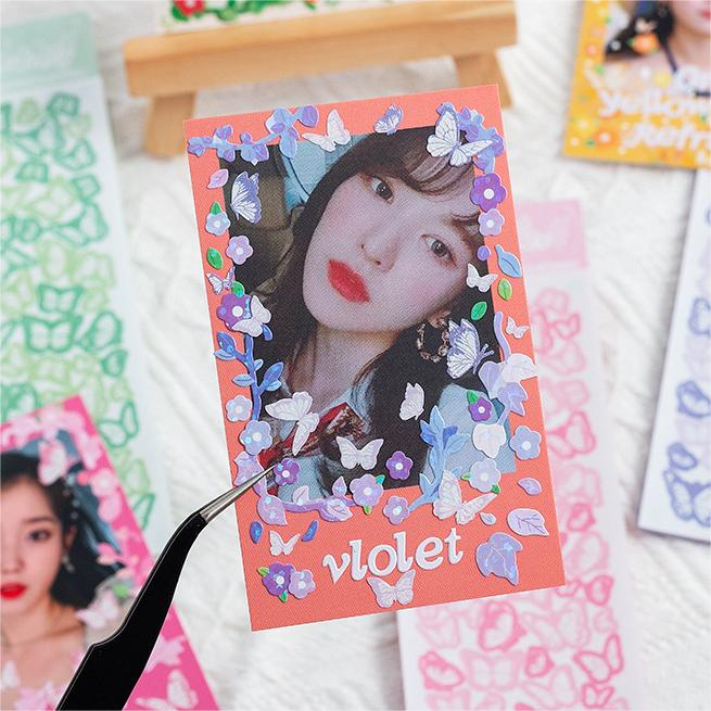 Miếng Dán PVC Hình Bướm Màu Laser Chống Thấm Nước Phong Cách Hàn Quốc Độc Đáo DIY