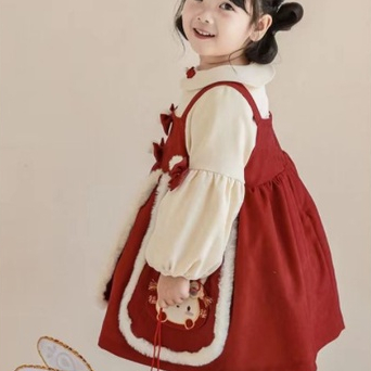 Babyfair. Cô Gái Váy Treo Phù Hợp Với Dễ Thương Ấm Áp Thoải Mái 2 Mảnh Mùa Đông Bộ Trang Phục Cho Năm Mới