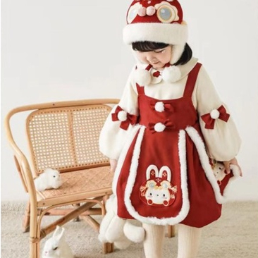 Babyfair. Cô Gái Váy Treo Phù Hợp Với Dễ Thương Ấm Áp Thoải Mái 2 Mảnh Mùa Đông Bộ Trang Phục Cho Năm Mới