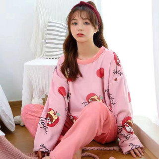 Bộ độ ngủ tay dài chất nỉ dày giữ ấm phong cách Hàn Quốc thời trang thu đông cho nữ