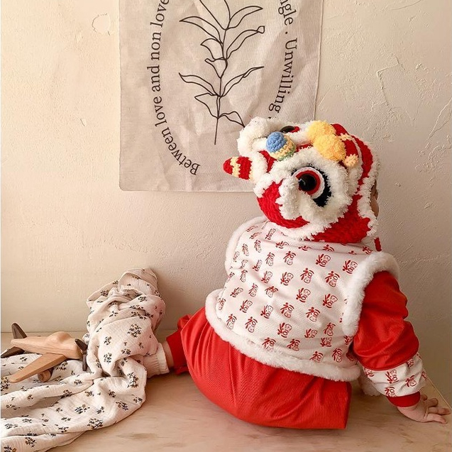 Babyfair. Trung Quốc Năm Mới Bé Áo Liền Quần Cotton Vintage Phối Khóa Lễ Hội Trẻ Sơ Sinh Onesie Với Vest Cho Mùa Đông