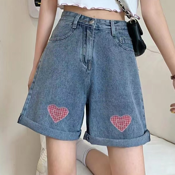 Quần short denim SUXI lưng cao dáng rộng màu trơn dễ phối đồ thời trang mùa hè cho nữ