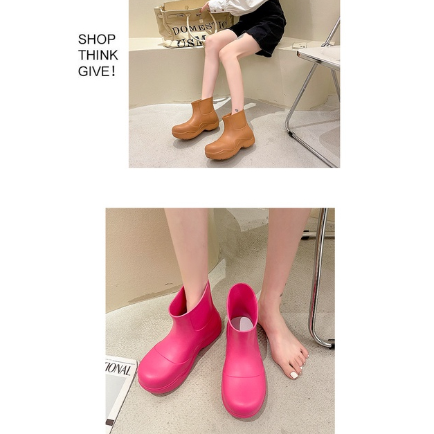 Ủng Đi Mưa Bằng Nhựa EVA Dày Cổ Ngắn Mũi Tròn Màu Sắc Thời Trang Cho Nữ