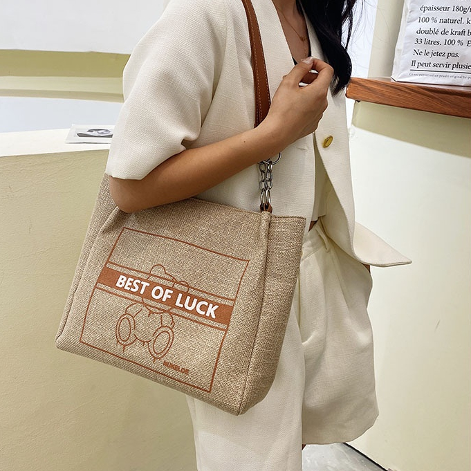 Túi Tote Đeo Vai Vải Canvas Cỡ Lớn In Họa Tiết Đơn Giản Thời Trang Cho Nữ