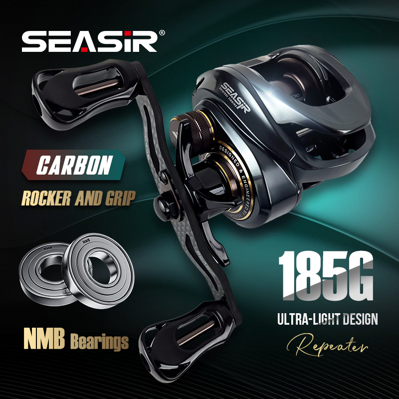 SEASIR Bộ Lặp Cần Câu Carbon Và Tay Cầm Máy Câu Ngang Cuộn Dây Câu Cá Vòng Bi NMB Kép Siêu Nhẹ 185G Máy Câu Cá Trolling Máy Câu Ngang Ngang Xa Cho Cá Lóc Bass Pike