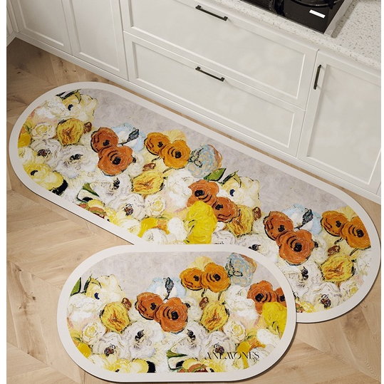 Thảm trải sàn Vải nhung pha lê phong cách sơn dầu thảm chùi chân 40x60-40x120CM thảm bếp thảm chùi chân chống trượt