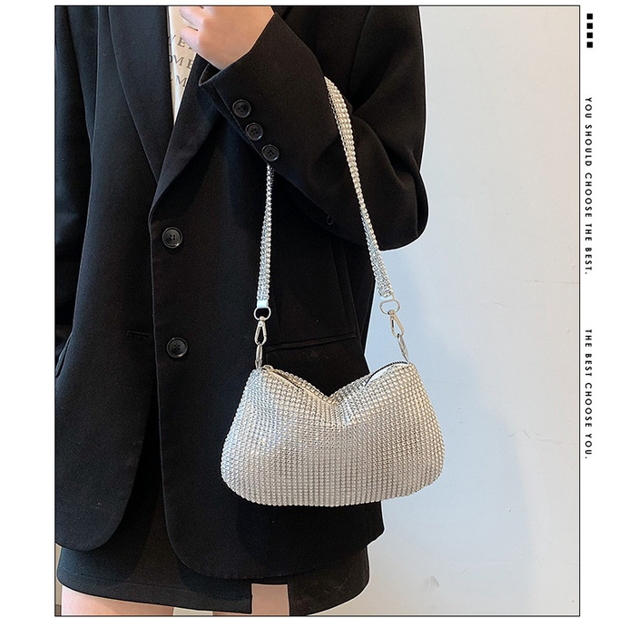 MLKSRH KQES Túi Đeo Chéo Một Bên Vai Đính Đá Nhỏ Thời Trang Mới Dành Cho Bạn Nữ