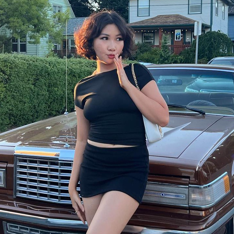 OKEY - Áo Thun Nữ Hai Mặt Trước Và Sau Màu Trơn