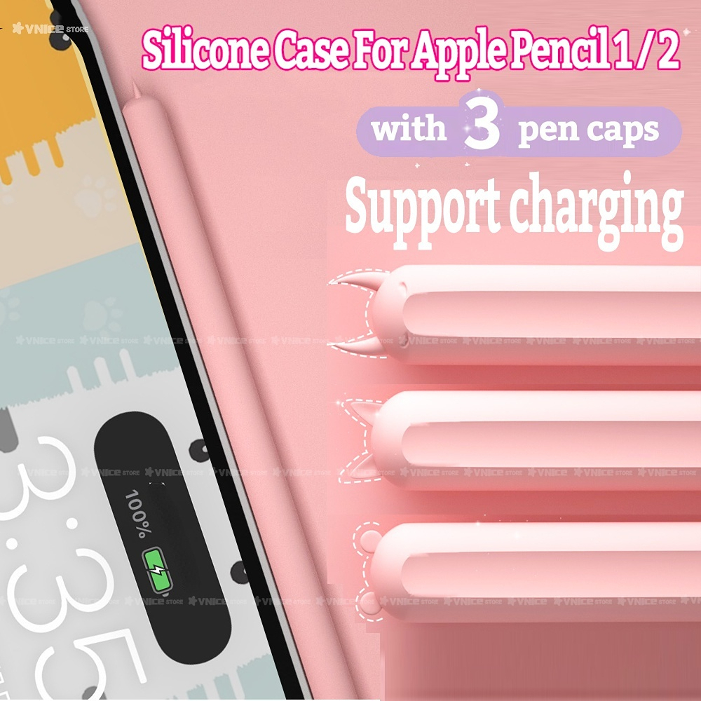 Vỏ Bảo Vệ Bút Cảm Ứng tương thích cho compatible for apple pencil 2 1 Bằng Silicon Màu Kẹo Hình Tai Mèo Dễ Thương