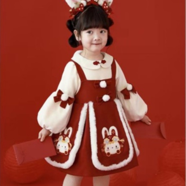 Babyfair. Cô Gái Váy Treo Phù Hợp Với Dễ Thương Ấm Áp Thoải Mái 2 Mảnh Mùa Đông Bộ Trang Phục Cho Năm Mới