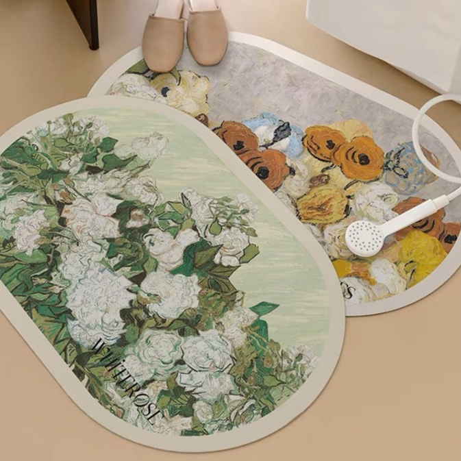 Thảm trải sàn Vải nhung pha lê phong cách sơn dầu thảm chùi chân 40x60-40x120CM thảm bếp thảm chùi chân chống trượt