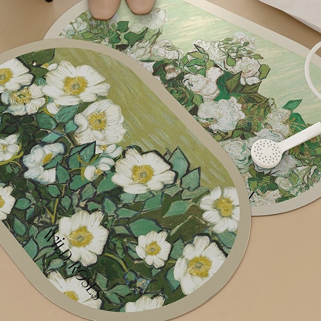 Thảm trải sàn Vải nhung pha lê phong cách sơn dầu thảm chùi chân 40x60-40x120CM thảm bếp thảm chùi chân chống trượt