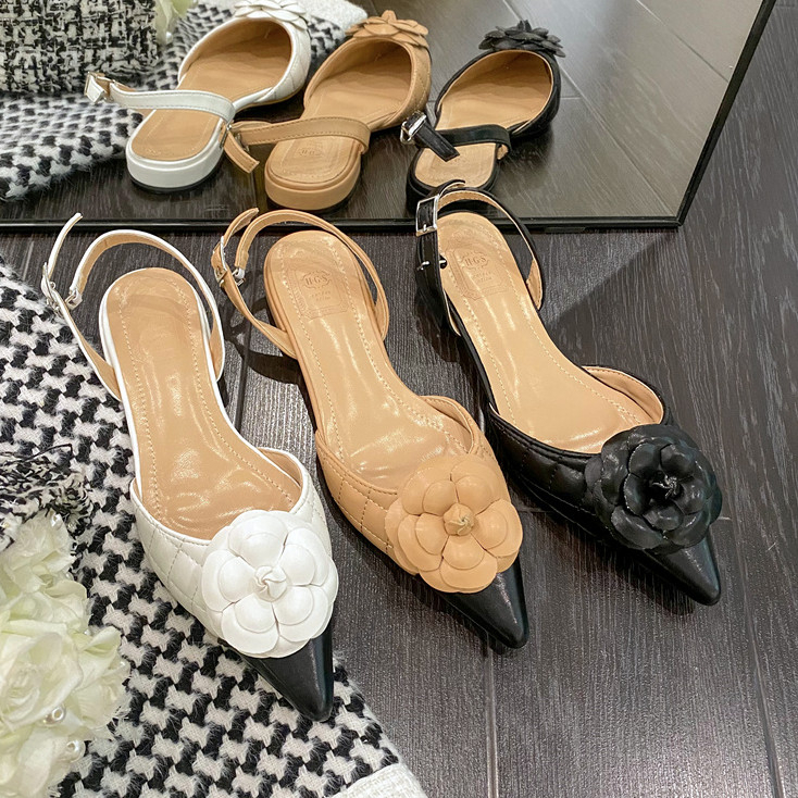 Xăng đan Da Mũi Nhọn Họa Tiết Kẻ Sọc Phong Cách Hàn Quốc Thời Trang Cho Nữ Size 35-39