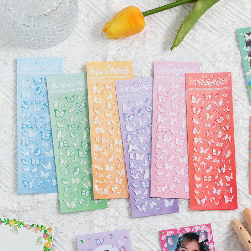 Miếng Dán PVC Hình Bướm Màu Laser Chống Thấm Nước Phong Cách Hàn Quốc Độc Đáo DIY