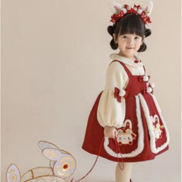 Babyfair. Cô Gái Váy Treo Phù Hợp Với Dễ Thương Ấm Áp Thoải Mái 2 Mảnh Mùa Đông Bộ Trang Phục Cho Năm Mới