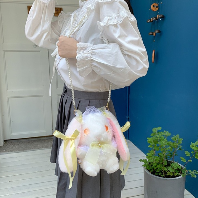 ❤ Tú đeo chéo hình thỏ hoạt hình nhồi bông phong cách lolita vui nhộn cho nữ
