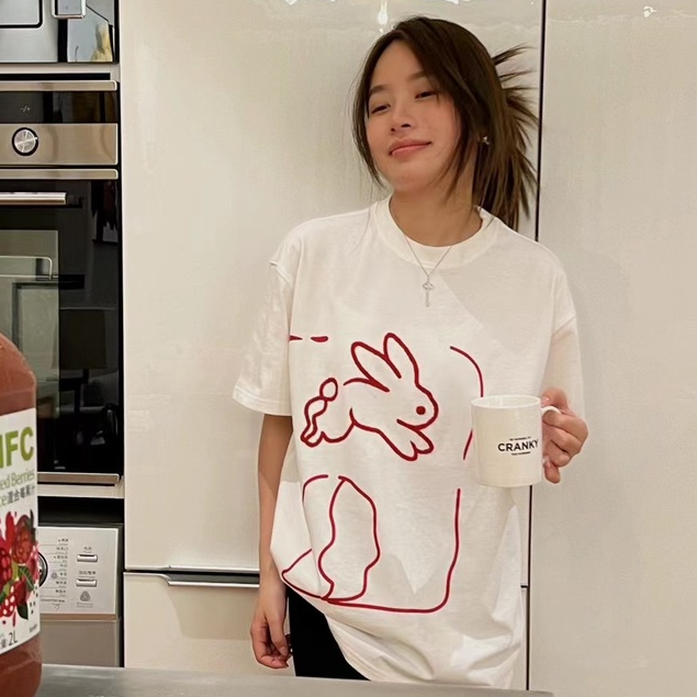 Áo thun SUXI tay ngắn cổ tròn dáng rộng in họa tiết đơn giản thời trang mùa xuân cho nữ