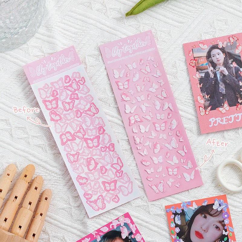 Miếng Dán PVC Hình Bướm Màu Laser Chống Thấm Nước Phong Cách Hàn Quốc Độc Đáo DIY