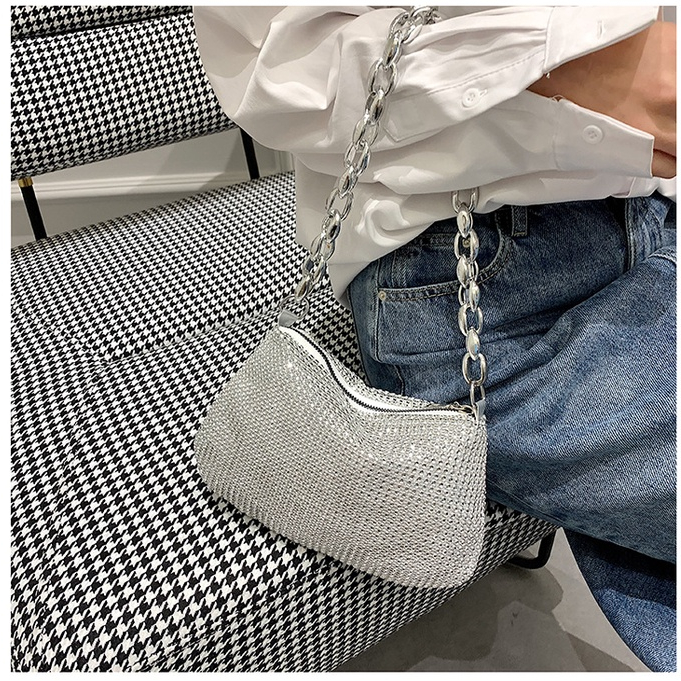 MLKSRH KQES Túi Đeo Chéo Một Bên Vai Đính Đá Nhỏ Thời Trang Mới Dành Cho Bạn Nữ