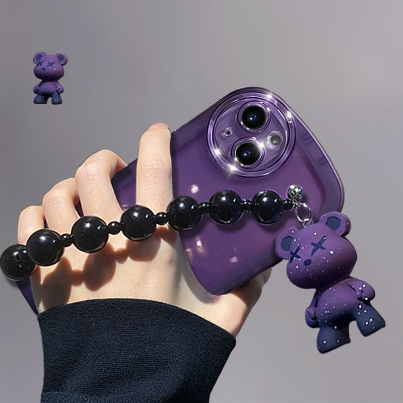 Ốp Điện Thoại Dẻo Họa Tiết Gấu Nhỏ Kèm Vòng Đeo Tay Cho iphone 15 13 14 12 11 pro x xs max xr7 8 plus se 2020