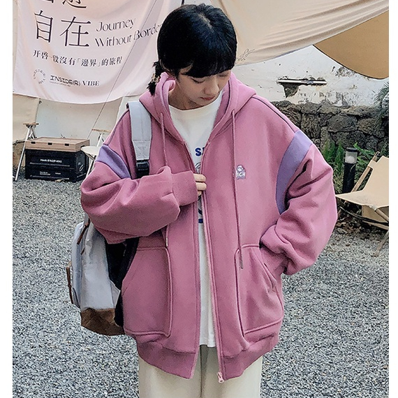 Áo khoác hoodie, tay dài, có lót lông, siêu ấm áp, thời trang mùa thu đông dành cho nữ