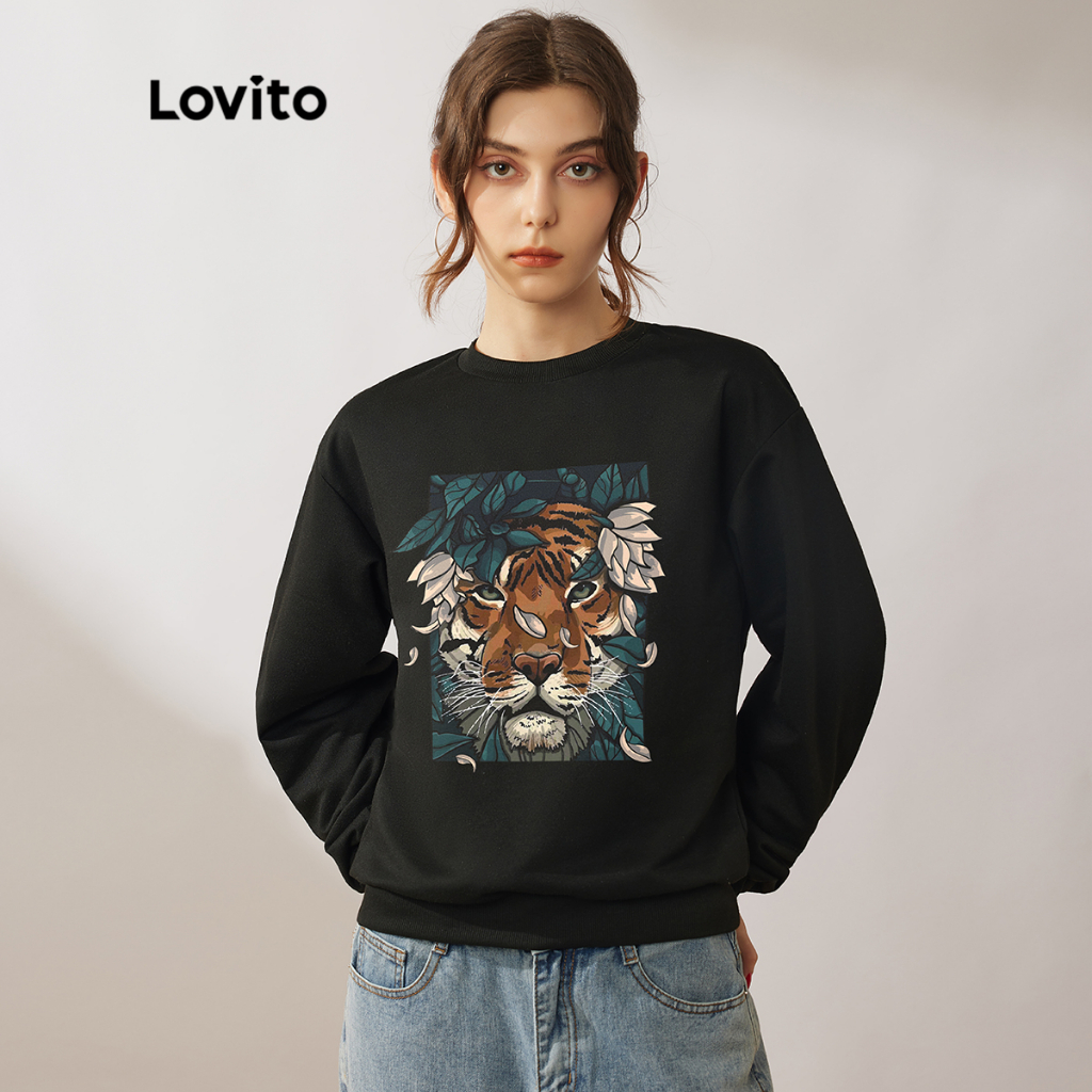 Lovito Áo Khoác Nỉ Có Mũ Trùm ĐầU Chữ Cái ThườNg L22LD082 (Đen)