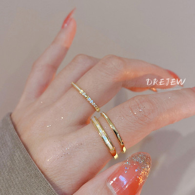 DREJEW Nhẫn mở hai lớp zircon thiết kế thích hợp phong cách ins nhẹ nhàng sang trọng cao cấp ngón tay trỏ nhẫn phụ kiện tay nữ