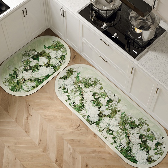 Thảm trải sàn Vải nhung pha lê phong cách sơn dầu thảm chùi chân 40x60-40x120CM thảm bếp thảm chùi chân chống trượt