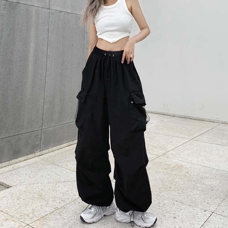 QADCOL Quần ống rộng Phối Túi Lớn Thời Trang Đường Phố Mới Cho Nữ