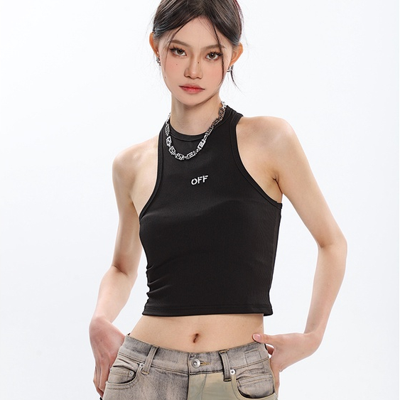 Áo Croptop Sát Nách Cổ Tròn In Chữ Thời Trang Cho Nữ