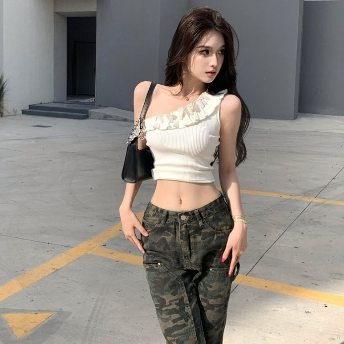 Áo lửng ZHELIHANGFEI vải dệt kim lưng cao gợi cảm thời trang dành cho nữ