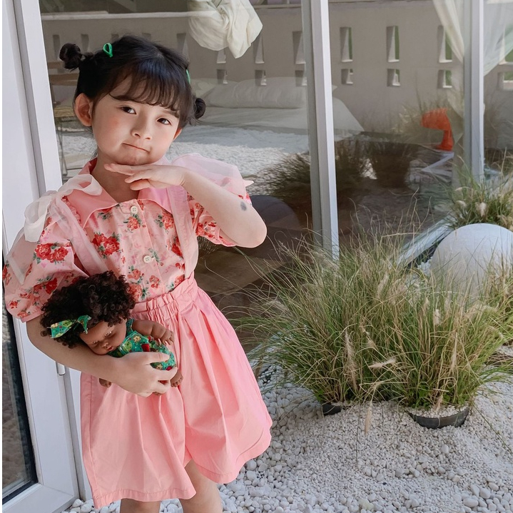 Bộ Áo In Hoa + Quần Ngắn Dễ Thương Dành Cho Bé Gái 1-6 Tuổi